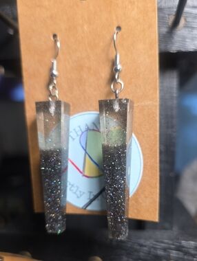 Black Glitter Resin Dangle Earrings — Sparkle Drop Style